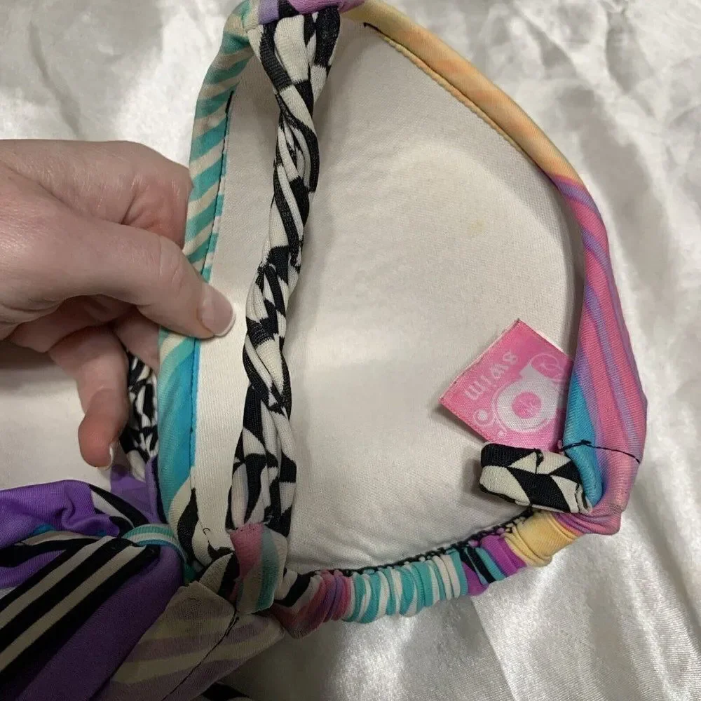 B Swim Pink Black Purple Yellow Push Up Bikini Top Small - Picture 7 of 7